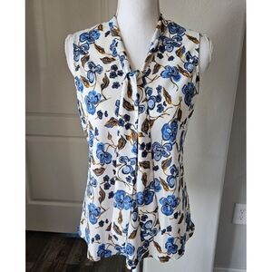 KASPER floral tie blouse SZ XS
